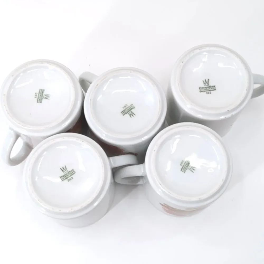 Bareuther Waldsassen Autumn Fruits Nuts Vintage Set of 5 Coffee Cups Gold Rimmed
